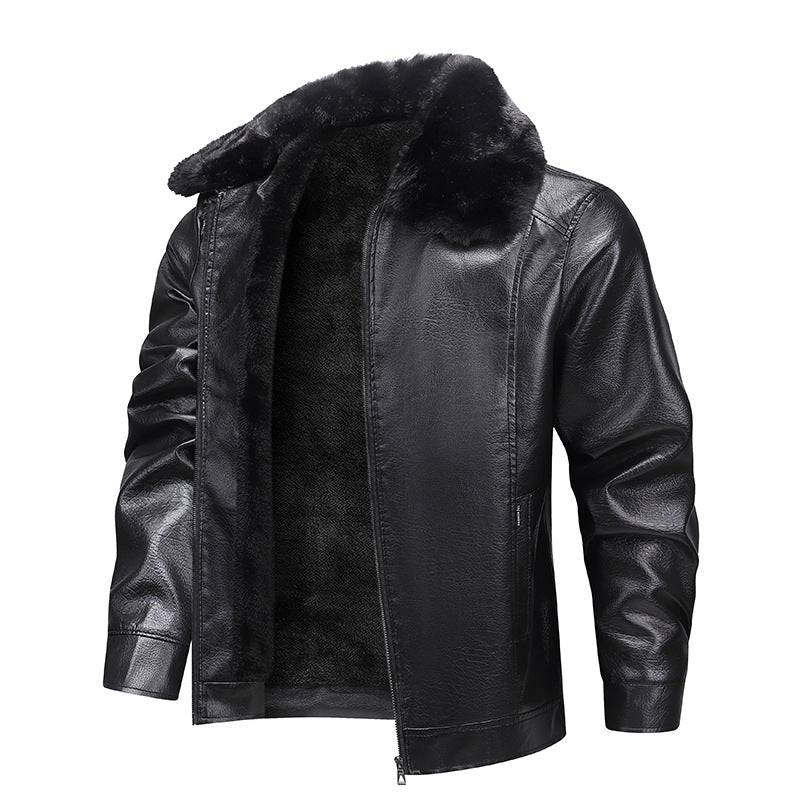 Herren Kunstleder-Fliegerjacke mit durchgehendem Teddyfutter und markantem Fellkragen Echoarchiv