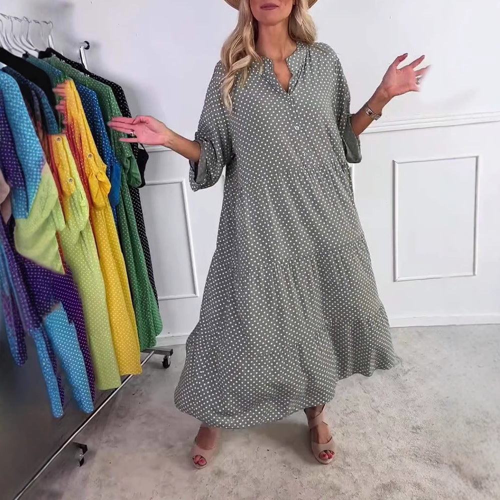 Damen nan lässiges Stufenmidikleid mit Stehkragen, verdeckter Knopfleiste und dreiviertelärmeln Echo Archiv
