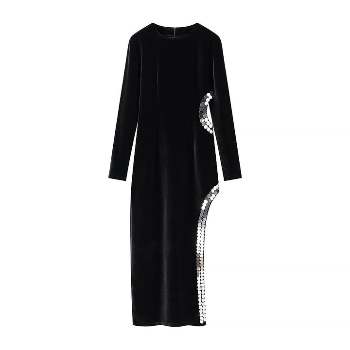 Damen Samt-Maxikleid mit seitlichem Pailletten-Detail Echo Archiv