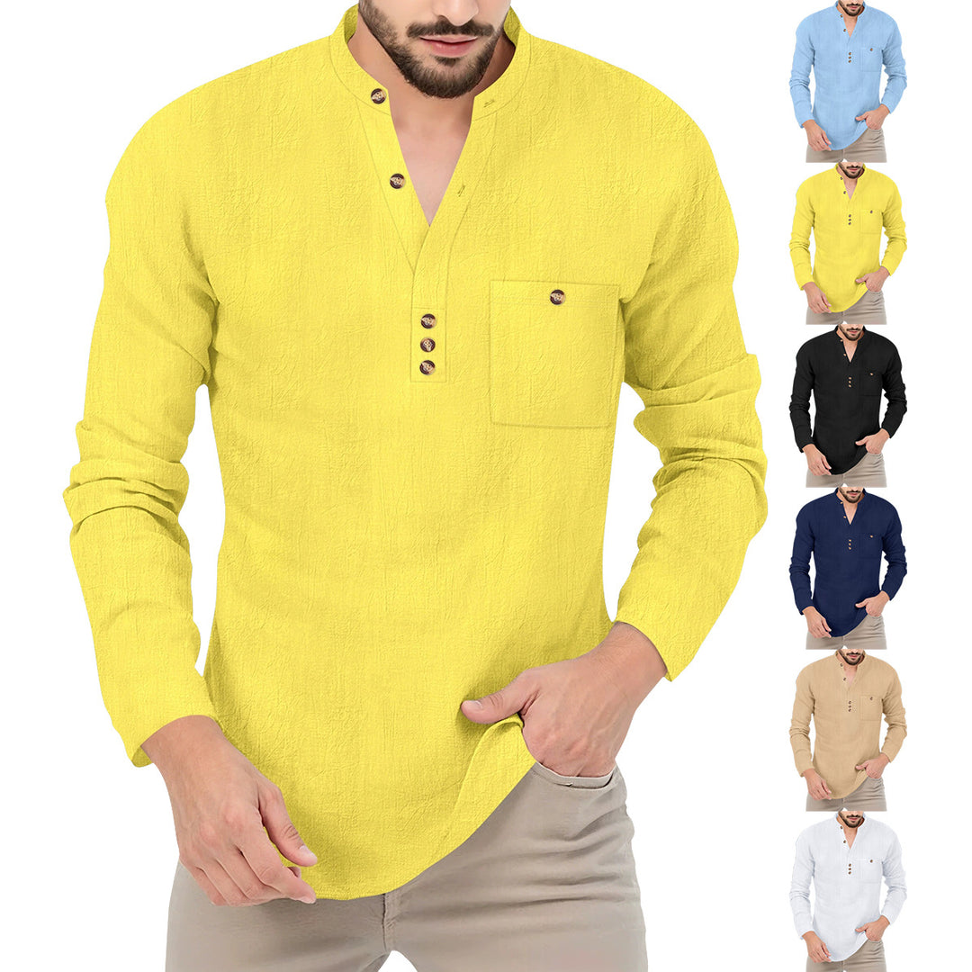 Herren lässiges Langarmshirt mit Knopfleiste und Brusttasche Echoarchiv