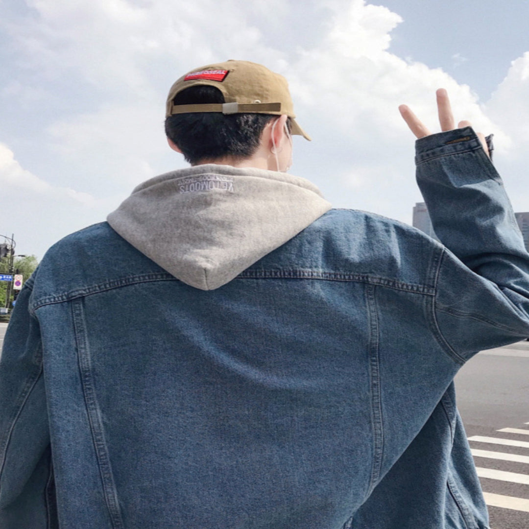 Herren Modische Denimjacke mit Kapuze Echoarchiv