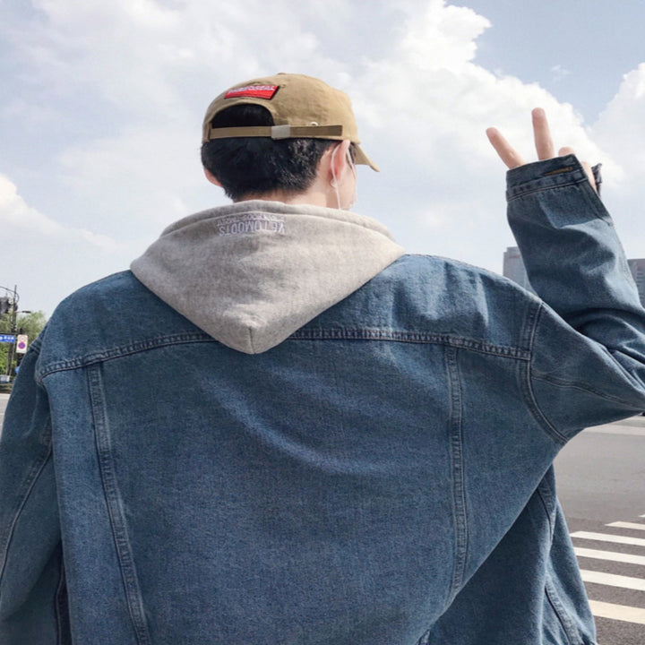 Herren Modische Denimjacke mit Kapuze Echoarchiv