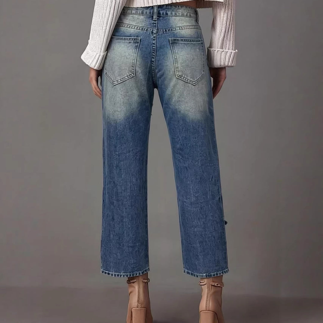 Damen lässige Destroyed Jeans mit weitem Bein und trendigen Rissdetails Echo Archiv