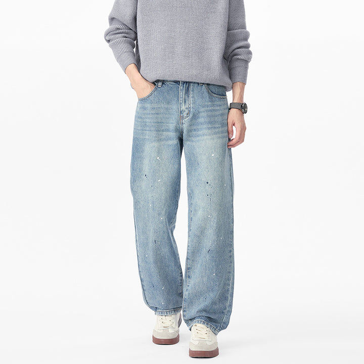 Herren Weite Relaxed-Fit Denimhose mit Paint‑Splatter und Used‑Effekt Echo Archiv