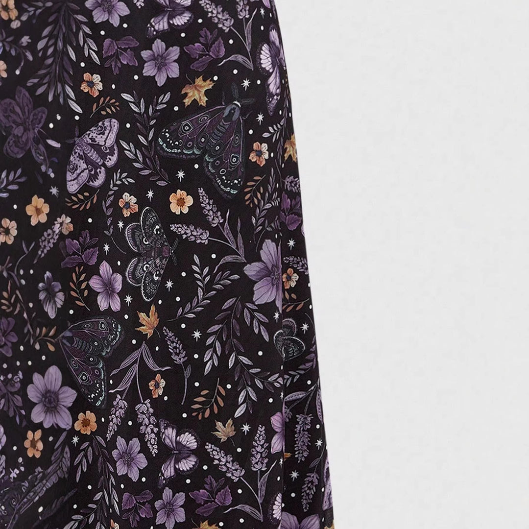 Damen Midirock aus Chiffon mit Blumen- und Schmetterlingsprint und elastischem Bund – Avérine