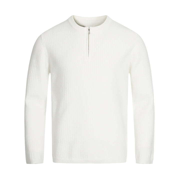 Unisex Rippstrick-Halbzip-Pullover mit schmaler Silhouette und Troyerkragen Echoarchiv
