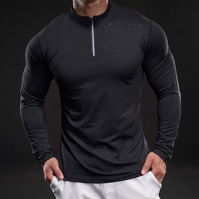 Herren sportliches Langarm-Funktionsshirt mit Stehkragen Echoarchiv
