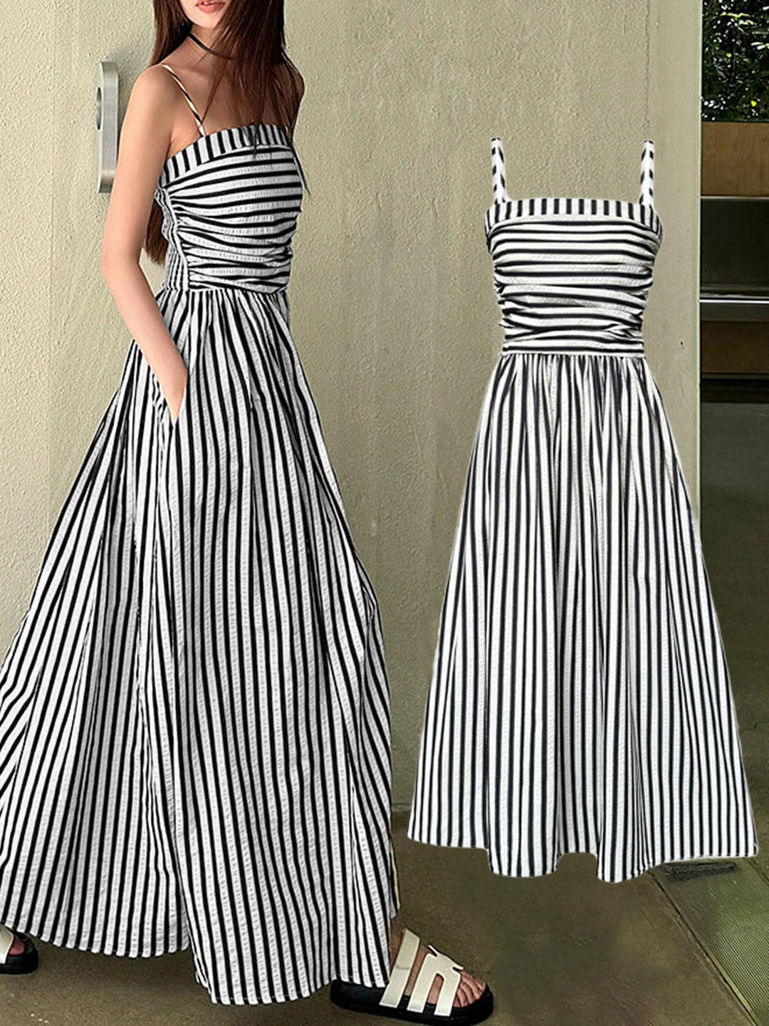 Damen Maxikleid mit schmalen Trägern und raffinierten Falten Echo Archiv