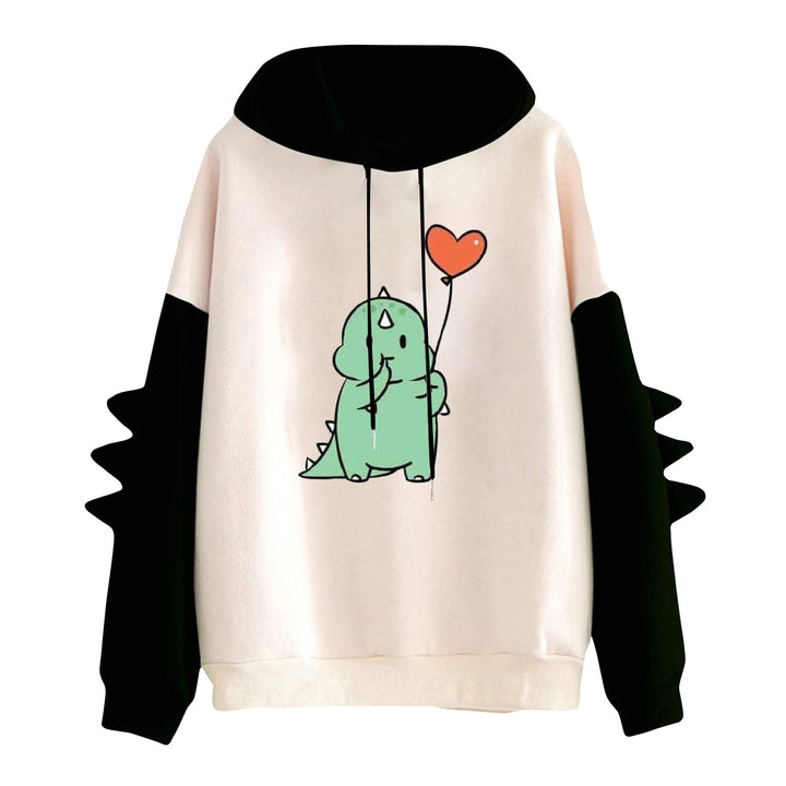 Damen Kapuzenpullover mit niedlichem Dinosaurierprint und dreidimensionalen Stacheln – Auréline
