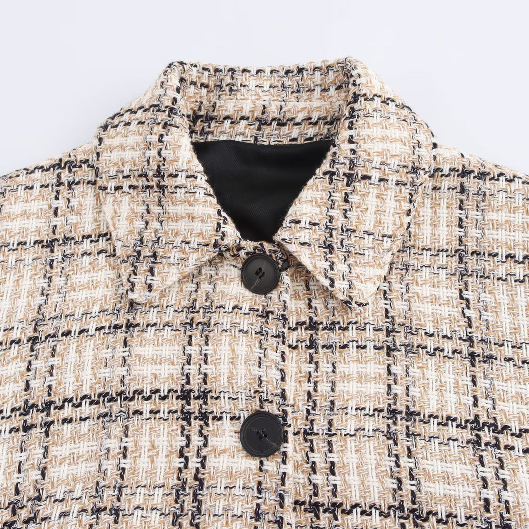 Damen Kurzjacke aus Bouclé-Tweed mit Karomuster und kastigem Schnitt Echo Archiv
