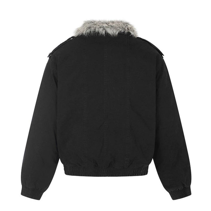 Damen wattierte Bomberjacke mit Kunstfellkragen, Nietenapplikation und Schulterklappen Echoarchiv