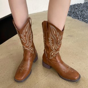 Damen Western-Cowboy-Boots mit aufwendiger Stickerei, mittlerer Schafthöhe und robuster Blockabsatz Echo Archiv