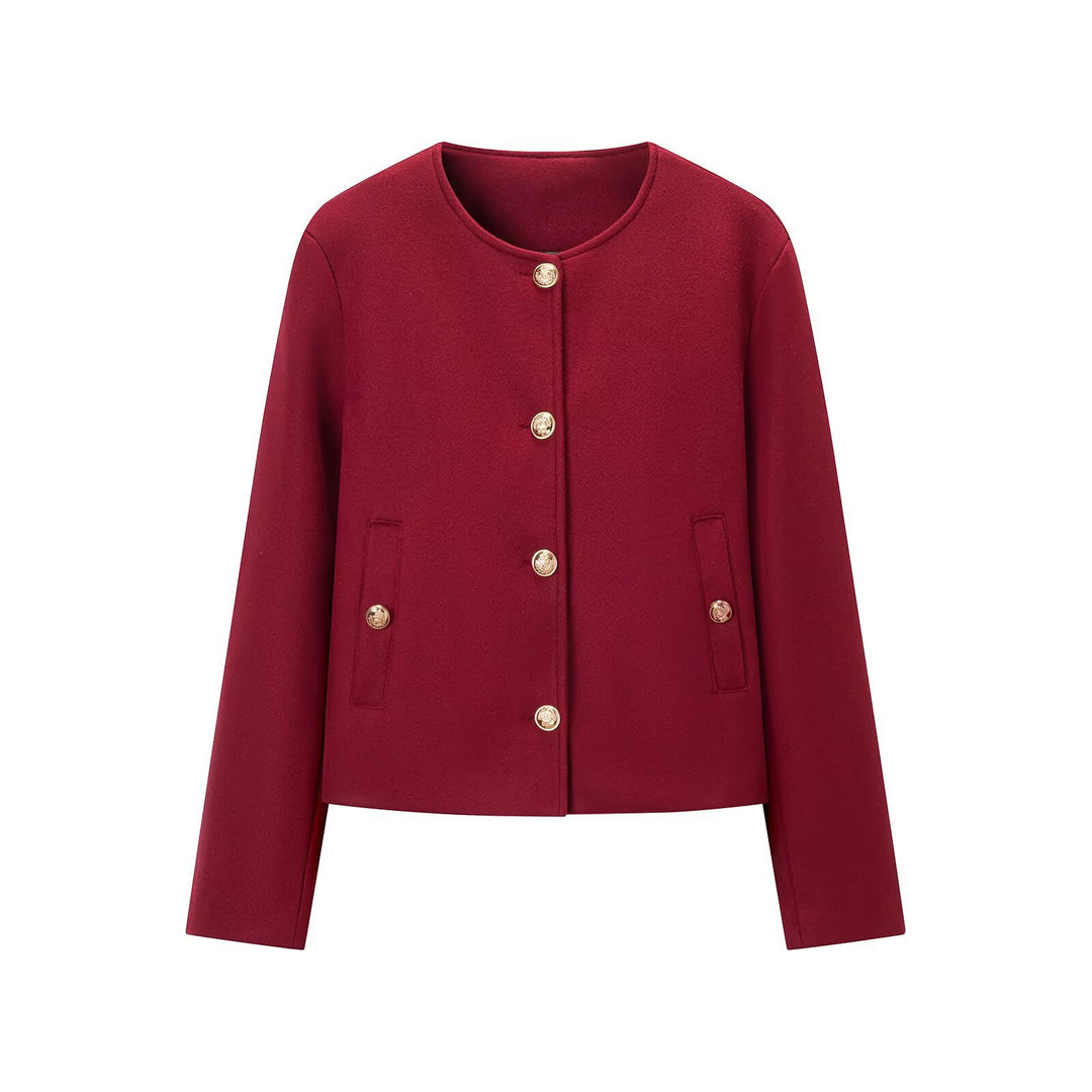 Damen Kurzjacke im Boxy‑Schnitt mit Rundhals und goldenen Zierknöpfen Echoarchiv
