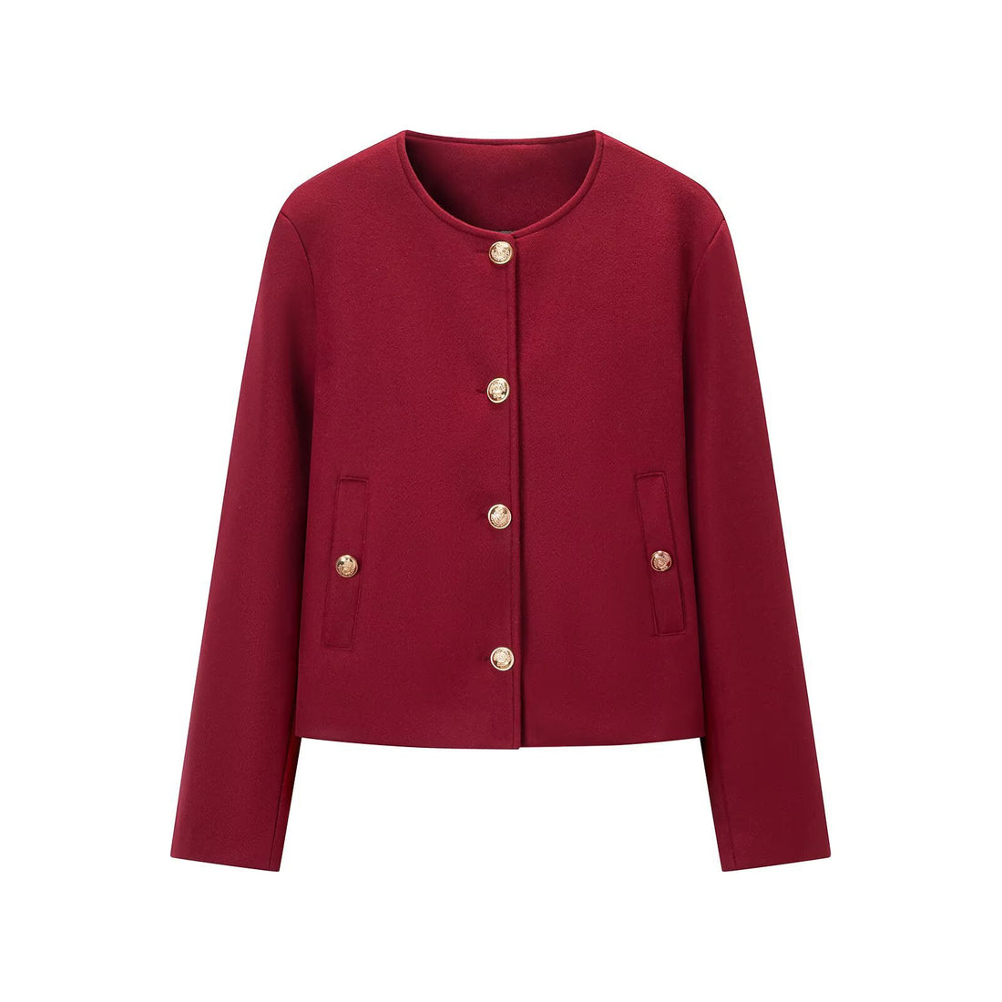 Damen Kurzjacke im Boxy‑Schnitt mit Rundhals und goldenen Zierknöpfen Echoarchiv
