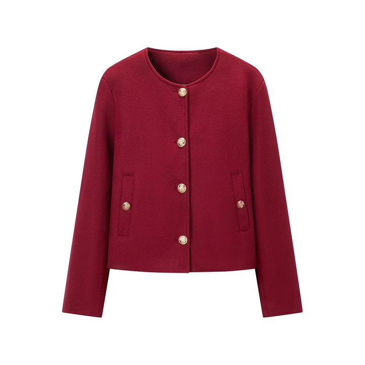 Damen Kurzjacke im Boxy‑Schnitt mit Rundhals und goldenen Zierknöpfen Echoarchiv