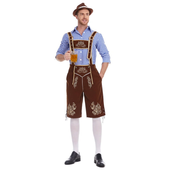 Herren nan Filzoptik-Lederhose knielang mit barocker Stickerei, verstellbaren Trägern und Dekornieten Echo Archiv