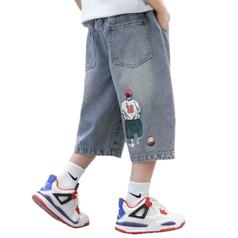 Jungen lässige Denim-Shorts mit coolem Basketball-Motiv Echo Archiv