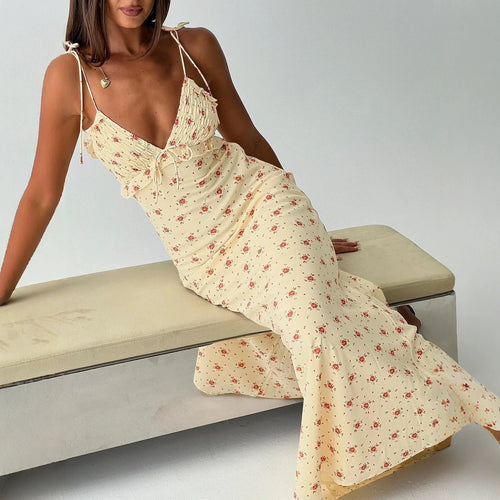Damen Maxi-Kleid mit verspieltem Blumenmuster und verstellbaren Spaghetti-Trägern Echo Archiv