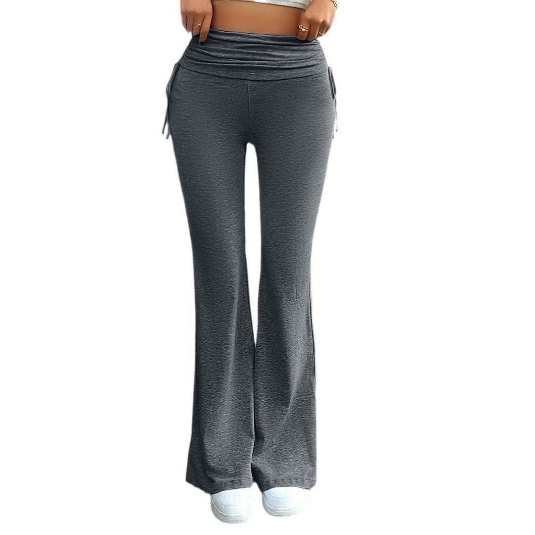 Damen weiche Palazzo-Loungehose mit Umschlagbund, seitlichen Kordelzügen und ausgestelltem Bein – Avélisse