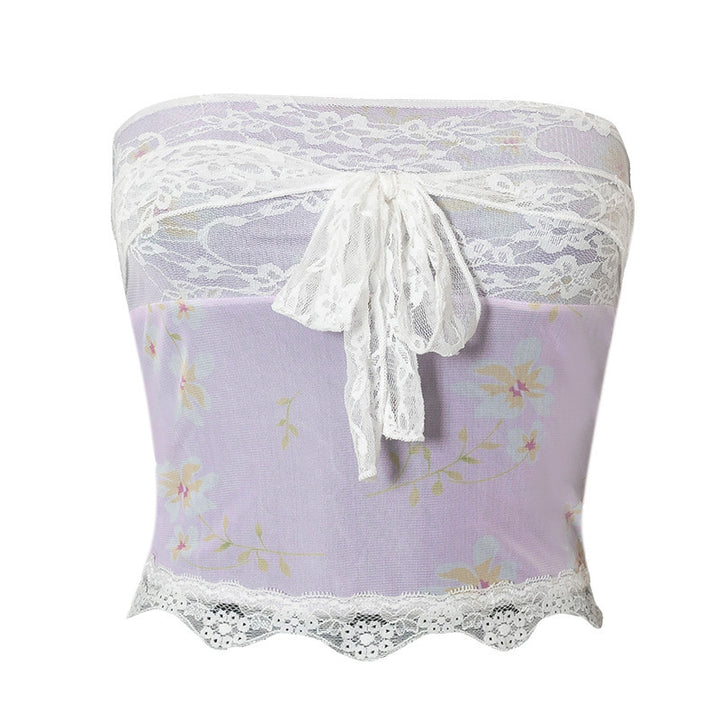 Damen Bandeau-Top mit floralen Details und Spitzenabschluss Echo Archiv