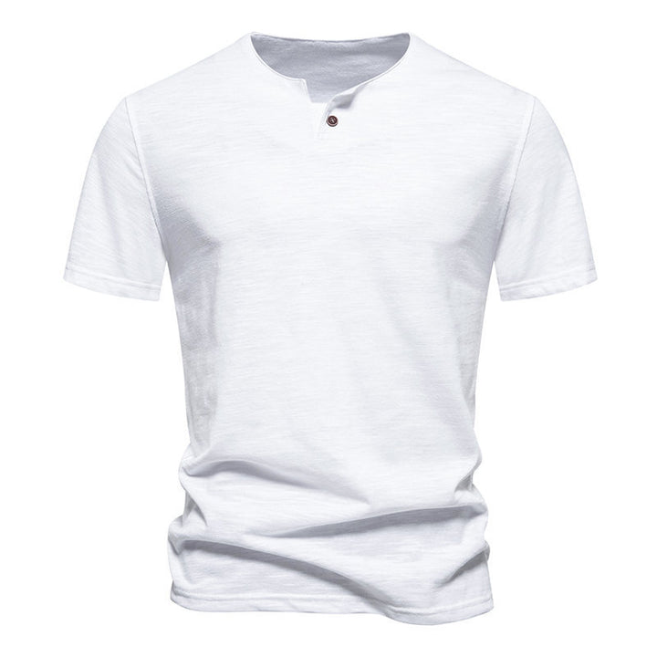 Herren Kurzarm-Henley-Shirt mit elegantem Knopfdesign Echoarchiv