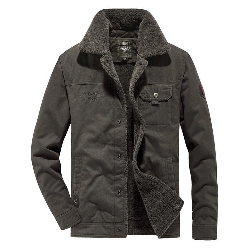 Herren Canvas-Fieldjacke mit Teddyfutter, Brusttasche und Druckknopfverschluss – Taviero