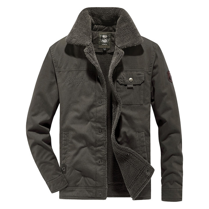 Herren Canvas-Fieldjacke mit Teddyfutter, Brusttasche und Druckknopfverschluss – Taviero