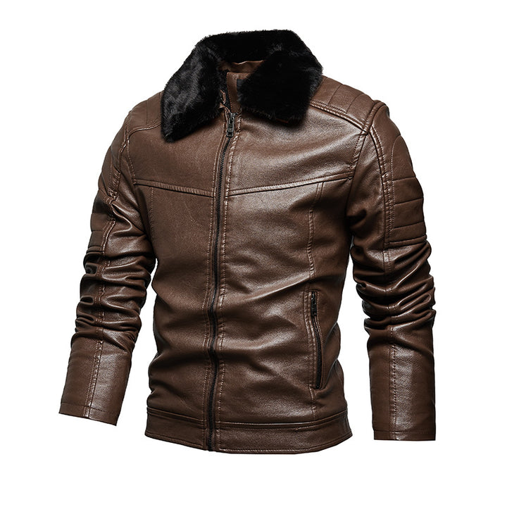 Herren stilvolle Kunstlederjacke mit weichem Teddykragen Echoarchiv