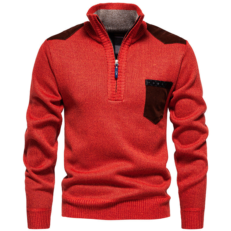 Herren Stehkragenpullover mit kontrastierenden Details und praktischen Taschen Echoarchiv