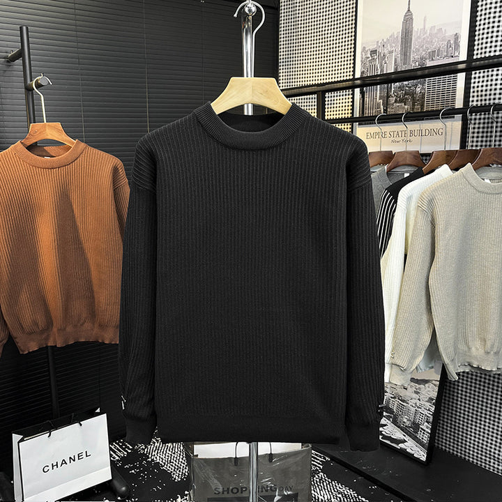 Herren Feiner Rippenstrick-Pullover mit Rundhalsausschnitt und verstärkter Schulternaht Echoarchiv