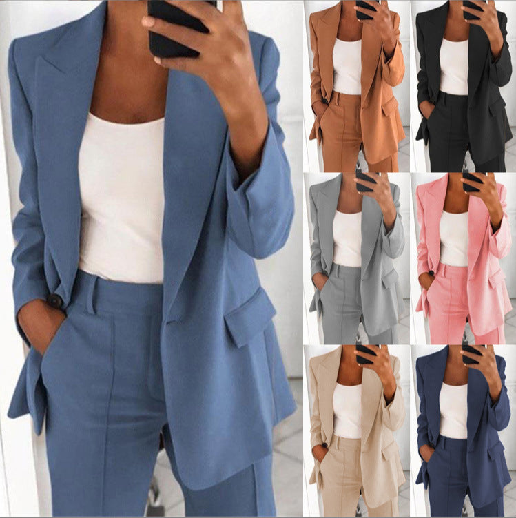 Damen Elegantes Zweiteiler-Blazer-Set mit weichem Fall und breitem Bein Echo Archiv