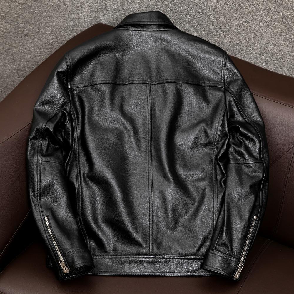 Herren Overshirt-Lederjacke mit Brusttaschen und verdecktem Reißverschluss Echoarchiv