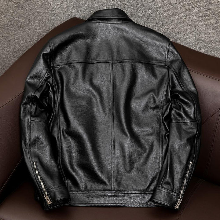 Herren Overshirt-Lederjacke mit Brusttaschen und verdecktem Reißverschluss Echoarchiv