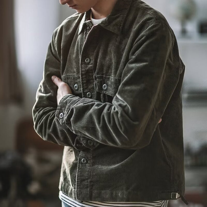 Herren Robustes Kord-Overshirt im Worker-Look mit aufgesetzten Pattentaschen Echoarchiv