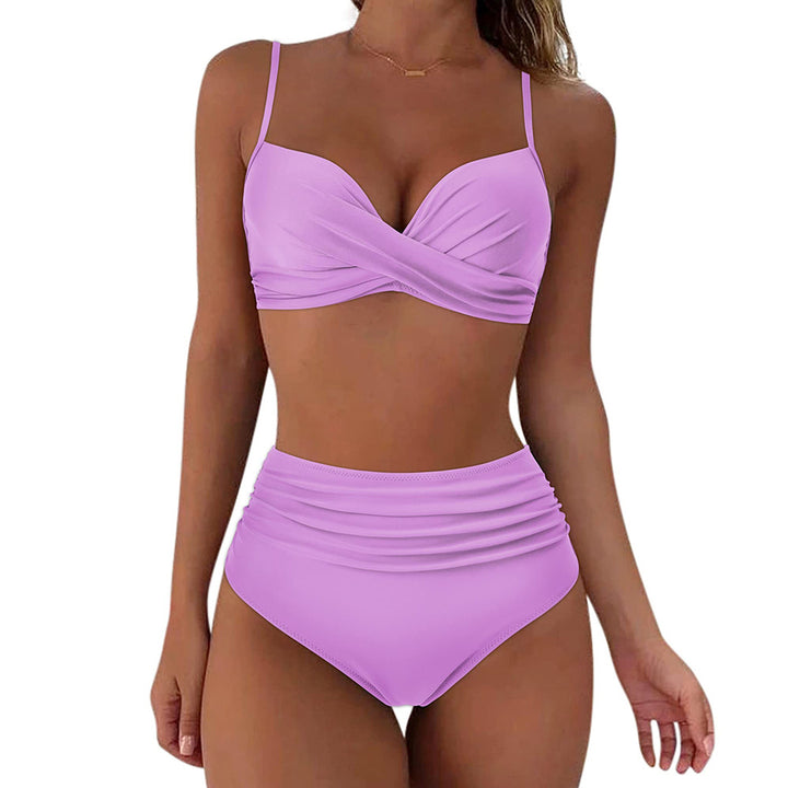 Damen Hochtailliertes Bikini-Set mit floralem Oberteil und gerafftem Höschen Echo Archiv