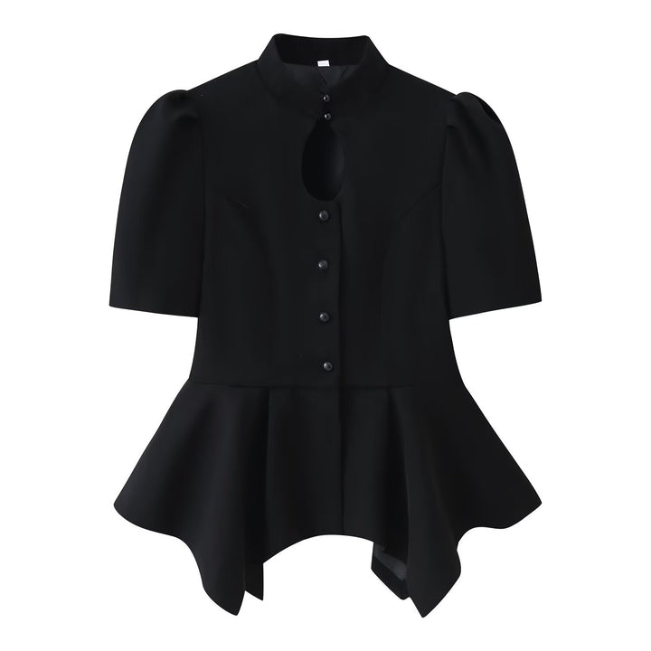 Damen Taillierte Bluse mit Stehkragen, Cut-Out-Ausschnitt und asymmetrischem Schößchen Echo Archiv