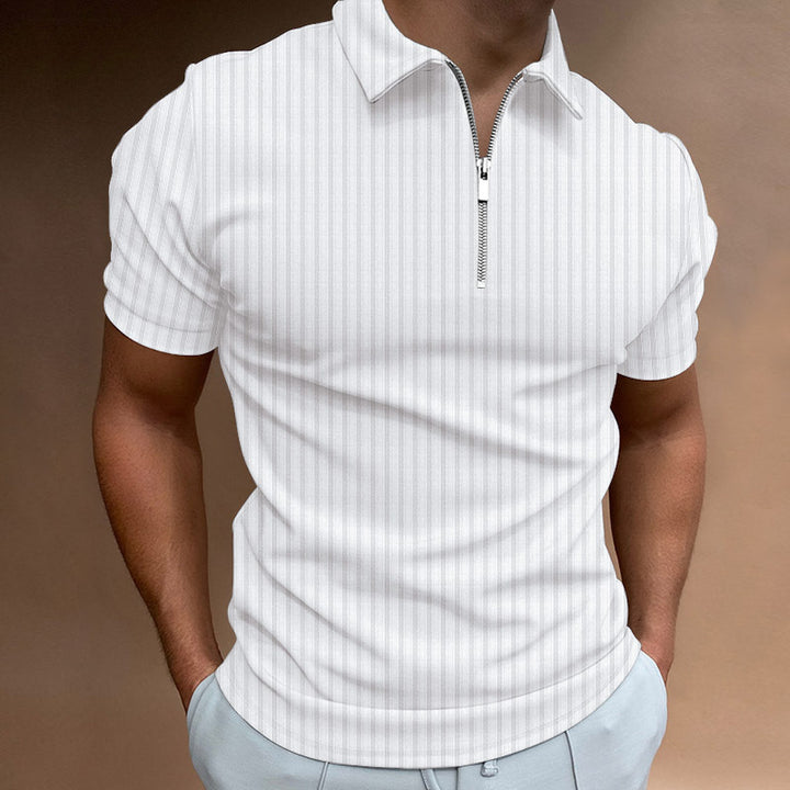 Herren modisches Poloshirt mit kurzem Reißverschluss und feinen Streifen Echoarchiv