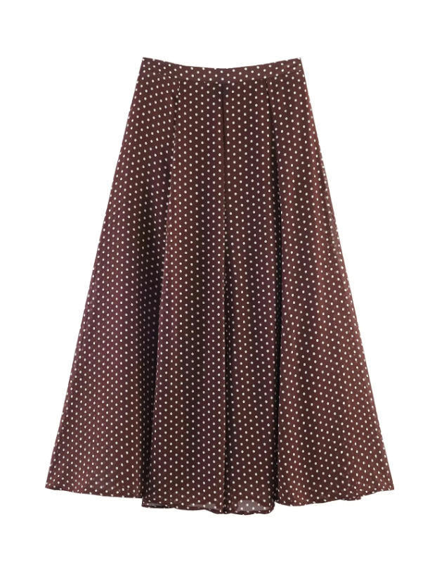 Damen Zweiteiliges Pünktchen-Set mit Stehkragenbluse und ausgestelltem Midirock Echo Archiv