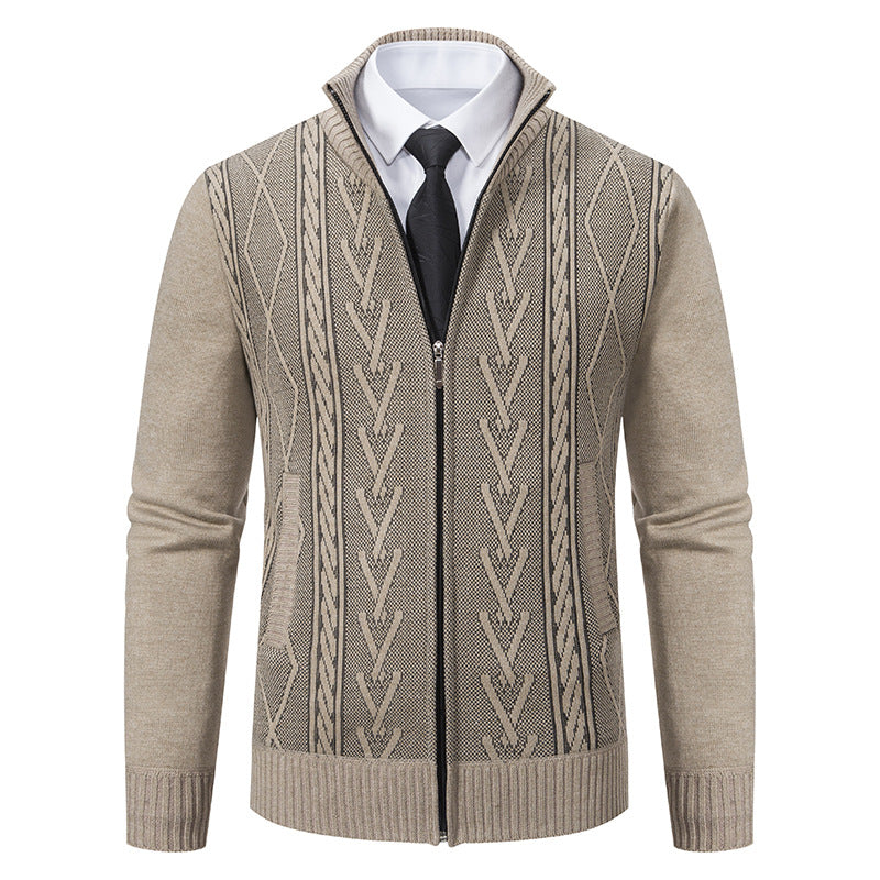 Herren nan gehobene Strickjacke mit erhabenem Zopfmuster und durchgehendem Reißverschluss Echo Archiv
