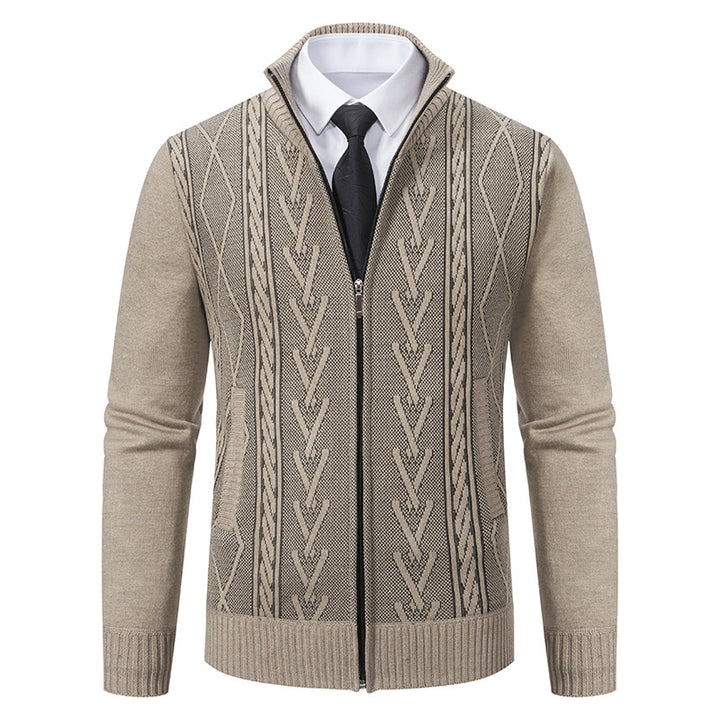 Herren nan gehobene Strickjacke mit erhabenem Zopfmuster und durchgehendem Reißverschluss Echo Archiv