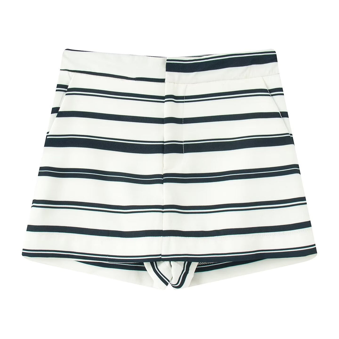 Damen gestreiftes Blazer- und Shorts-Set mit eleganten Knopfdetails Echo Archiv