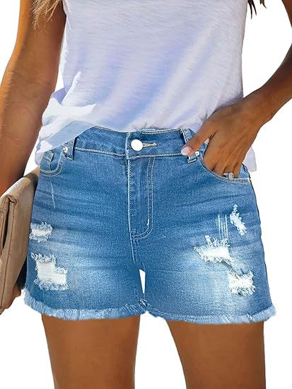 Damen Destroyed Denim-Shorts mit fransigen Säumen und lässigem Schnitt Echo Archiv