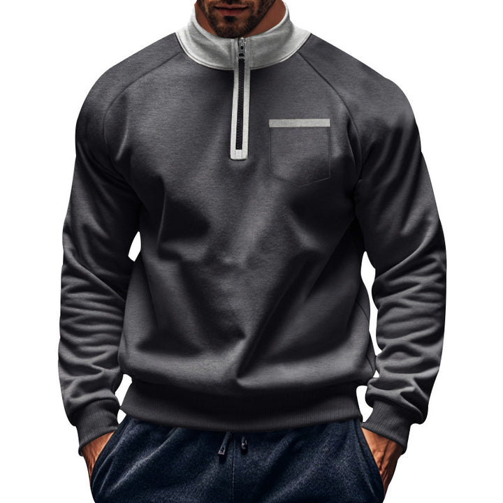 Herren sportlicher Stehkragen Pullover mit Reißverschluss und praktischer Brusttasche Echoarchiv