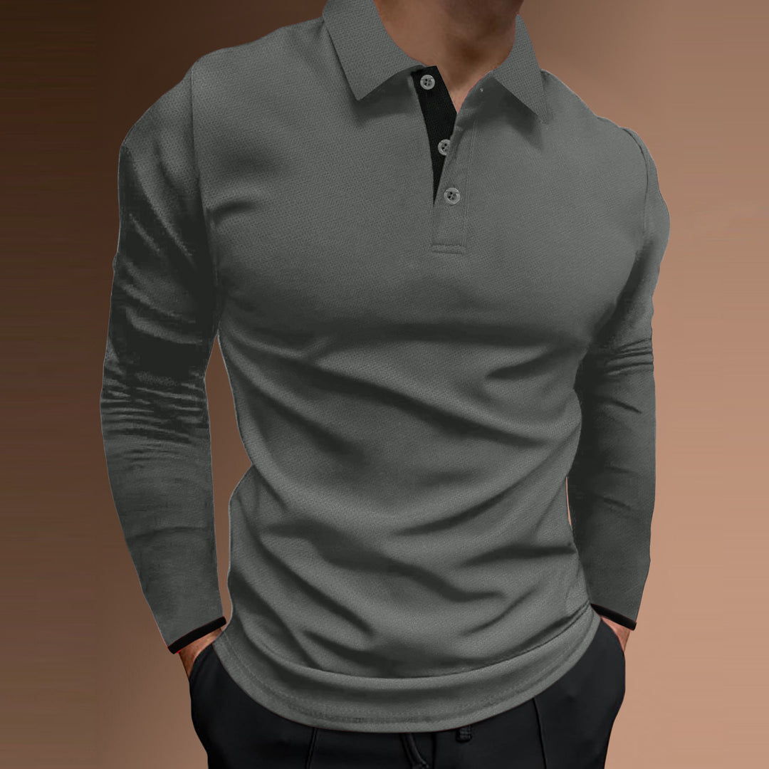Herren elegantes Langarm-Polohemd mit strukturiertem Gewebe Echoarchiv