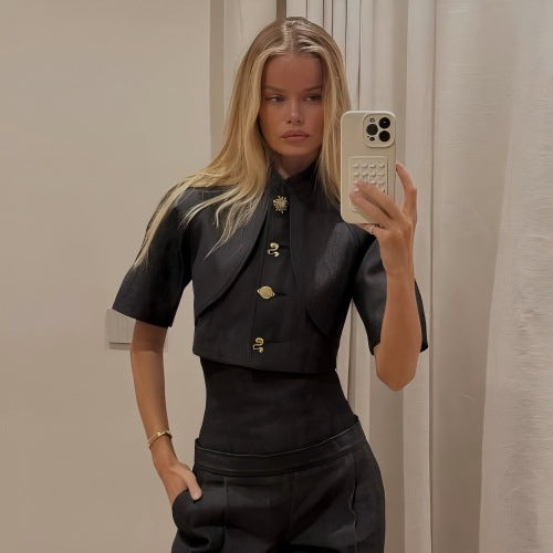 Damen Hochtaillierte Culotte-Hose mit breitem Komfortbund und weitem Bein Echoarchiv