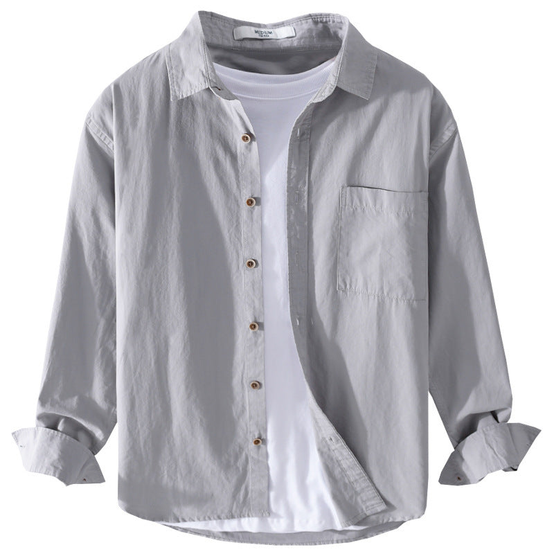 Herren Leichtes Baumwoll-Layering-Overshirt mit Kentkragen, Holzknöpfen und aufgesetzter Brusttasche Echoarchiv