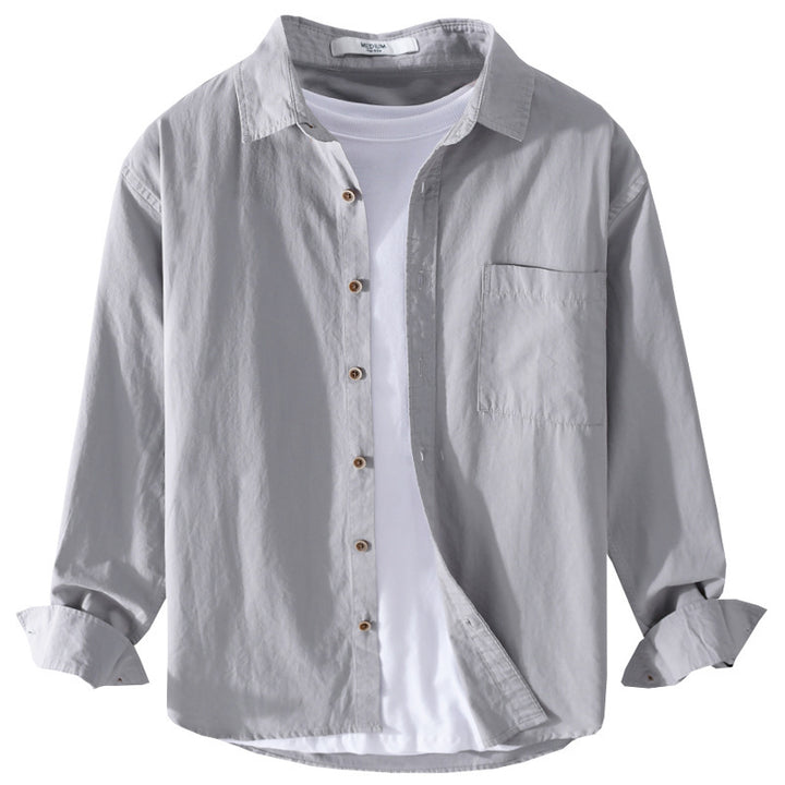 Herren Leichtes Baumwoll-Layering-Overshirt mit Kentkragen, Holzknöpfen und aufgesetzter Brusttasche Echoarchiv