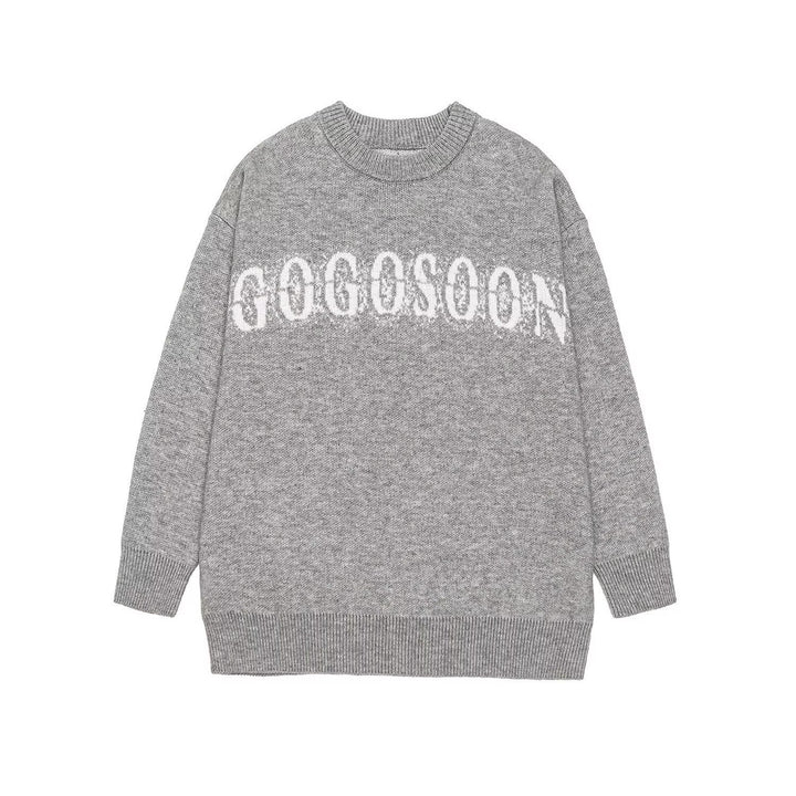 Damen Oversized Strickpullover mit Schriftzug Echoarchiv
