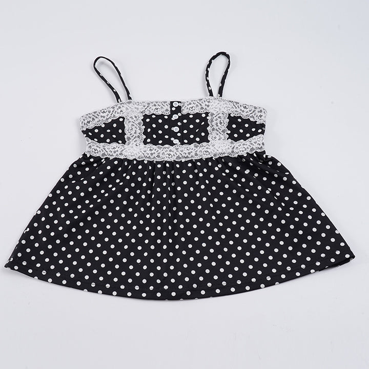 Damen Spaghetti-Trägertop mit süßem Spitzenbesatz und Polka-Dots Echo Archiv