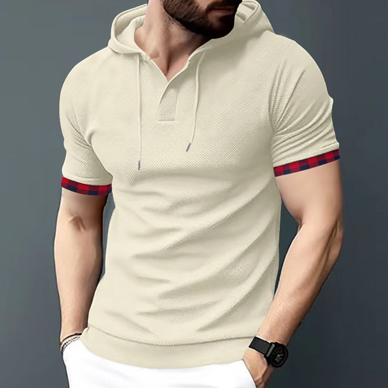 Herren nan figurbetontes Kurzarm-Kapuzenpoloshirt mit Henley-Blende und Kordelzug Echo Archiv